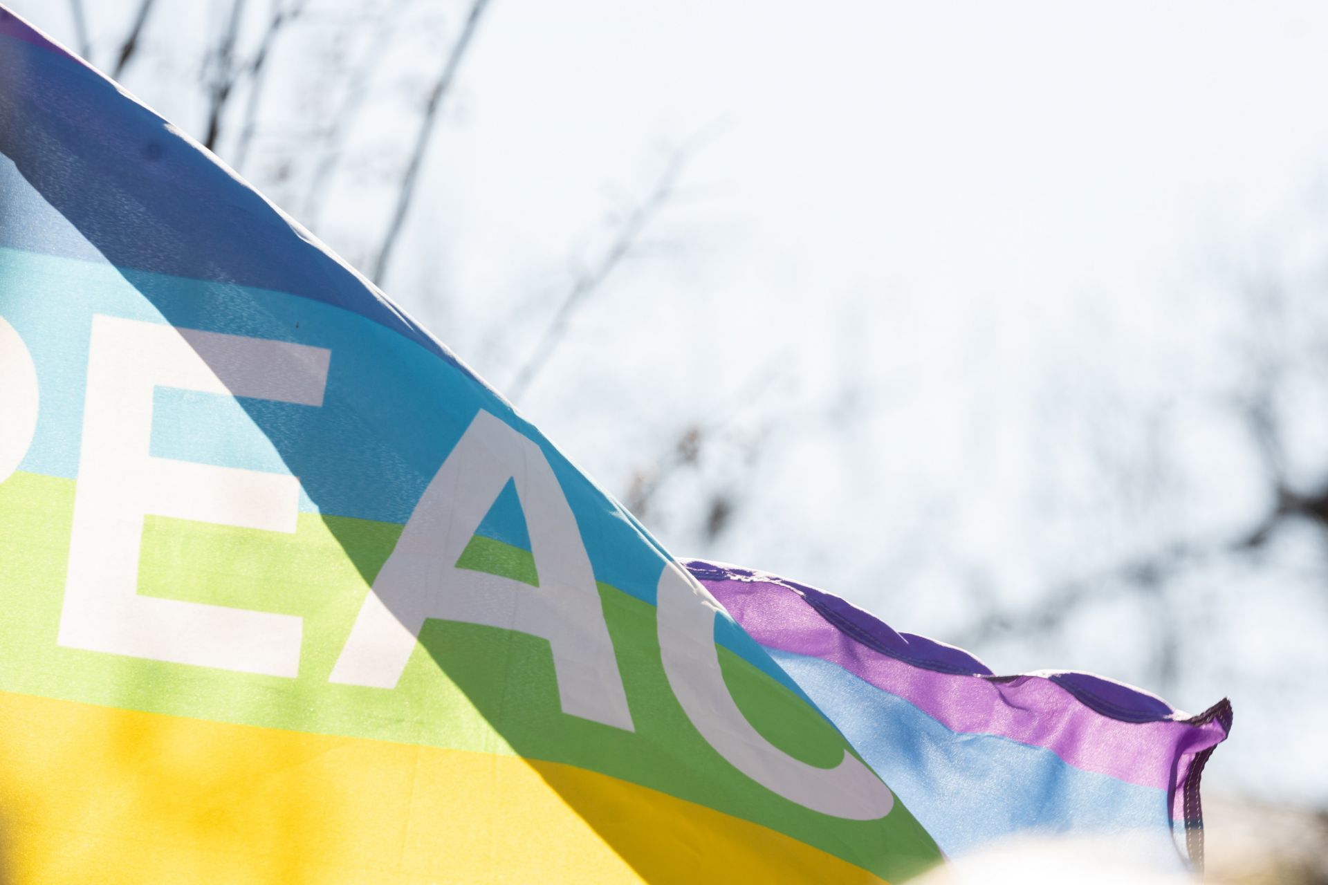 Regenbogenflagge mit Aufschrift "Peace"